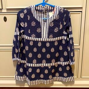 NWT Vineyard Vines Fleur De Leaf Tiered Navy Blue and White Dress Size 2T